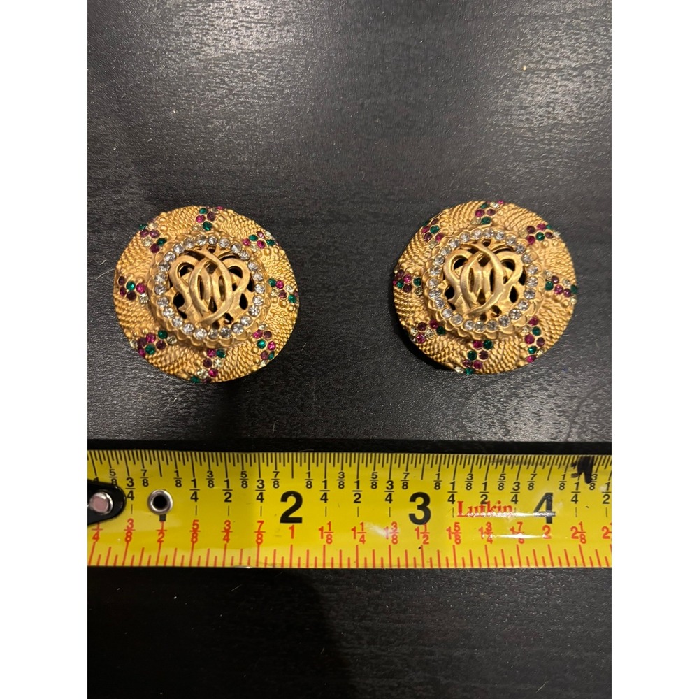 Heidi Daus for Jim Walters Vintage Gold Tone Multi Color Crystal Clip Earrings